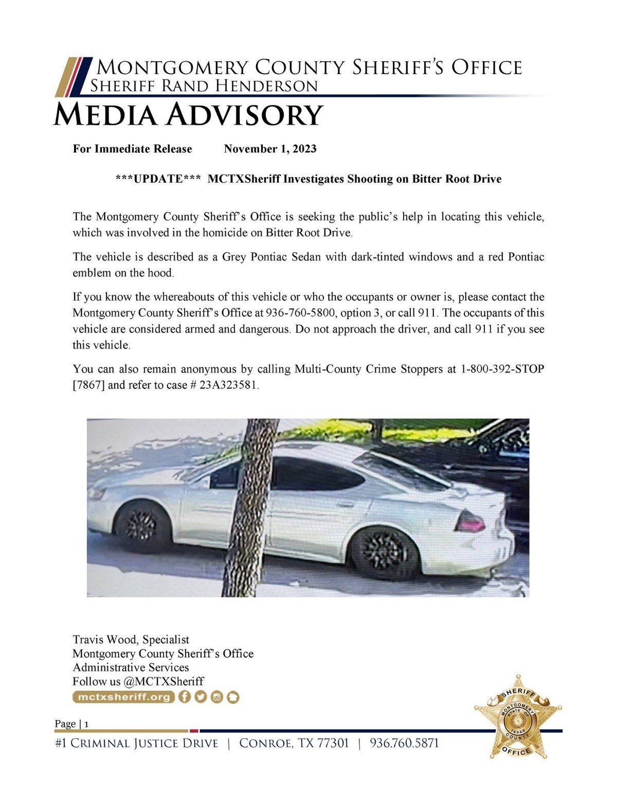 Montgomery County Sheriff's Office Seeks Public Help in Homicide